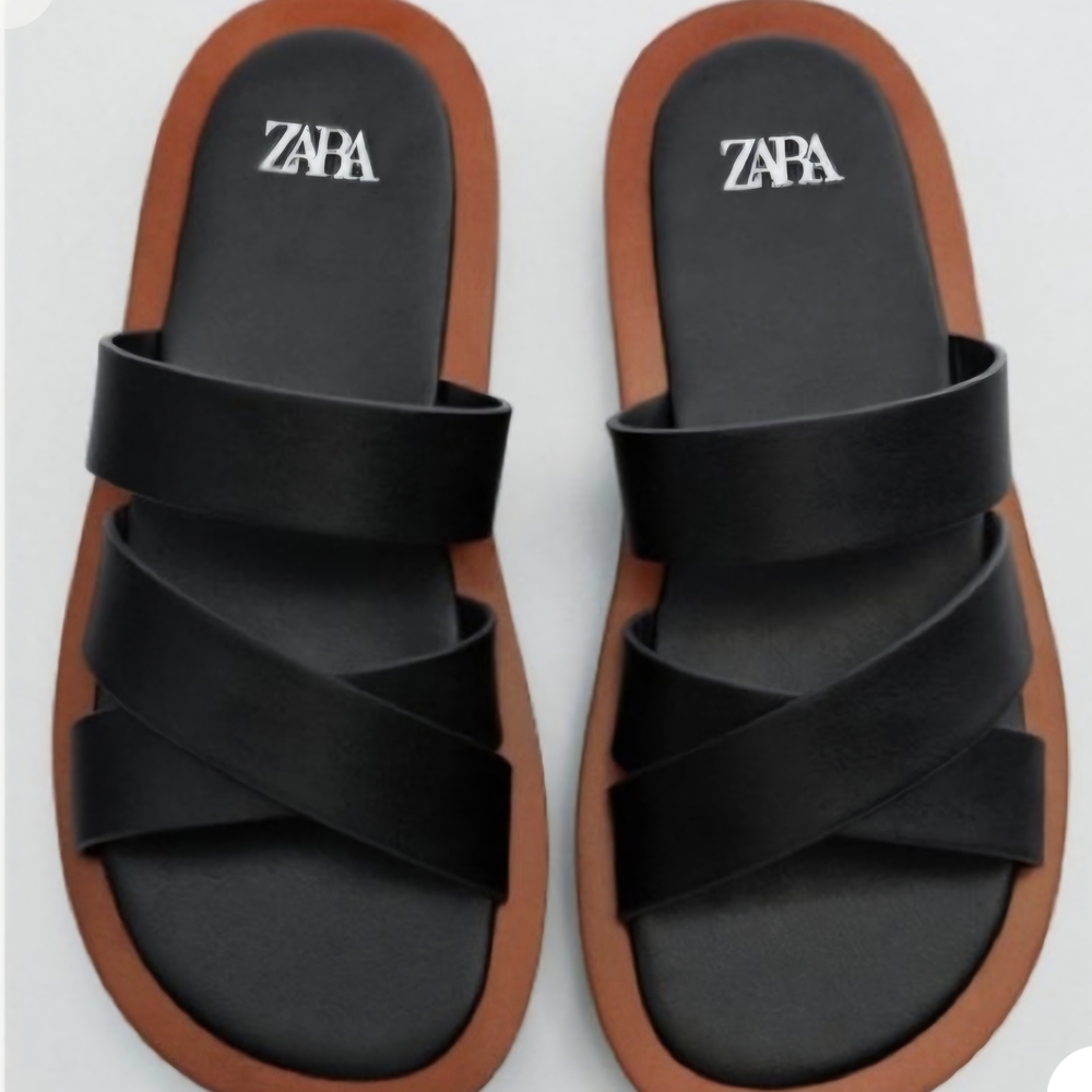 Zara Black Slides with Brown Soles